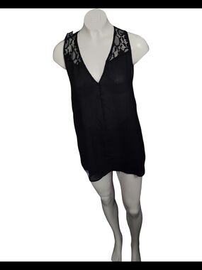 Sophie Rue 
Black Lace Back Tank Top | Romantic Lingerie-Inspired Cami | M